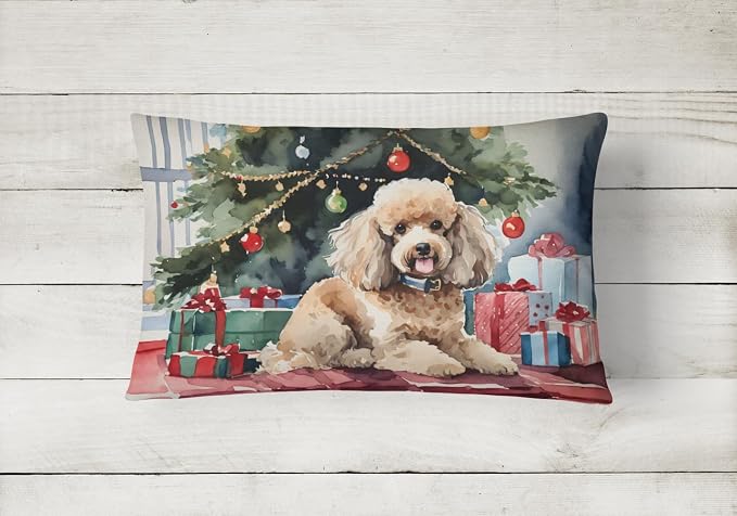 Caroline's Treasures DAC2726PW1216 Poodle Cozy Christmas Throw Pillow Machine Washable, Indoor Outdoor Decorative Pillow for Couch, Bed or Patio, 12HX16W