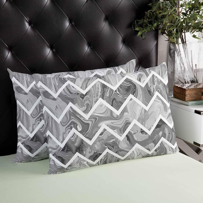 Outdoor Waterproof Throw Pillows Marble Gray Zigzag Ripple Chevron Patio Pillows Pack of 2,Decorative Pillow Covers with Insert,Pillow Cushion Case for Garden Couch Modern Geometric Abstract Pattern
