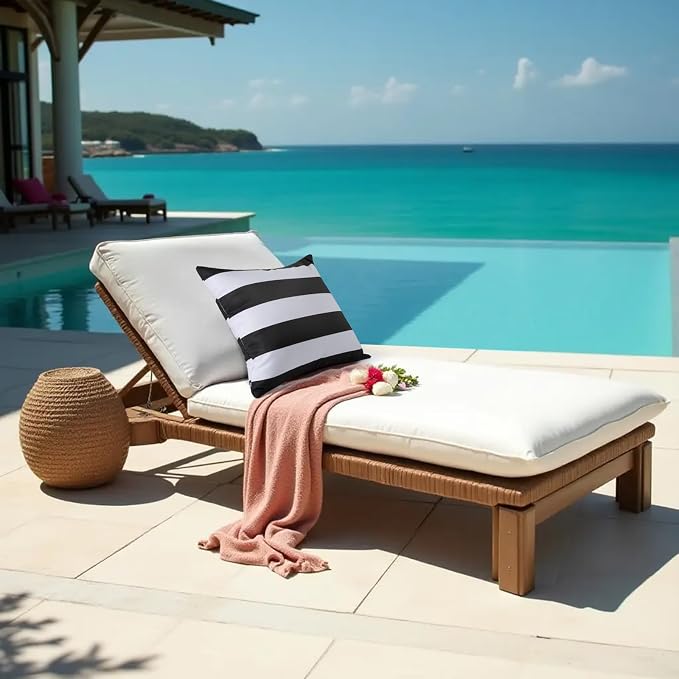 18x18 Waterproof Outdoor Pillows, Set of 2 Outdoor Throw Pillows | Patio Furniture Pillows, Fluffy Decorative Pillows, Waterproof &Fade Resistant, Removable & Washable, Black and White