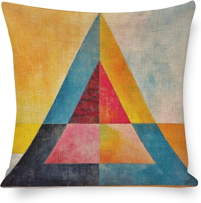 Pillows Cover Colorful Fun Aesthetic Mid Century Modern Gomestry Linen Cushion Case Summer Orange Rust Colorful Multicolor Decorative Pillow 18"x18" Pillowcase for Couch Sofa Bed