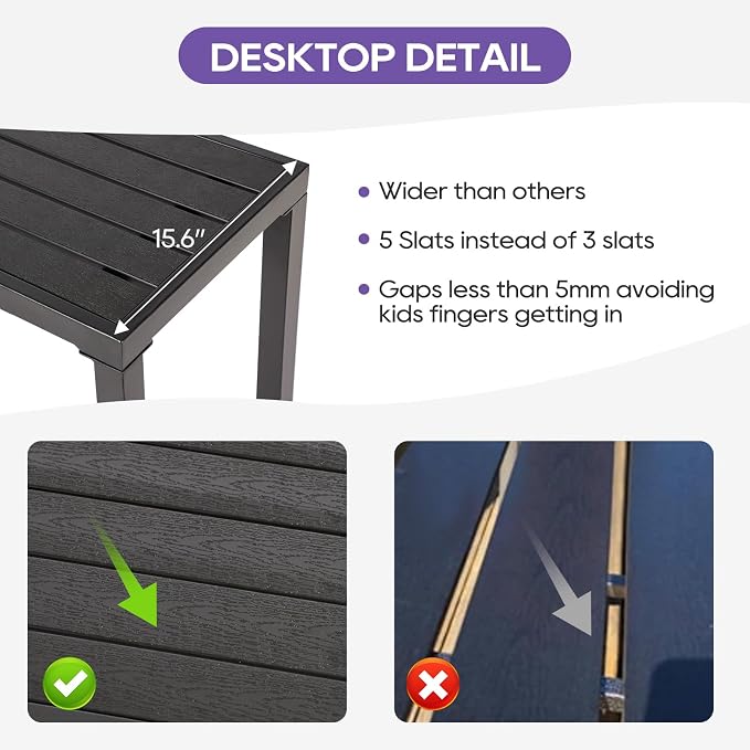Outdoor Bar Table, 55" Black Patio Counter Height Bar Table, Outdoor Console Table with Weather Resistant Waterproof Top for Hot Tub, Balcony, Garden, Yard, Poolside,Black (Black, 55")