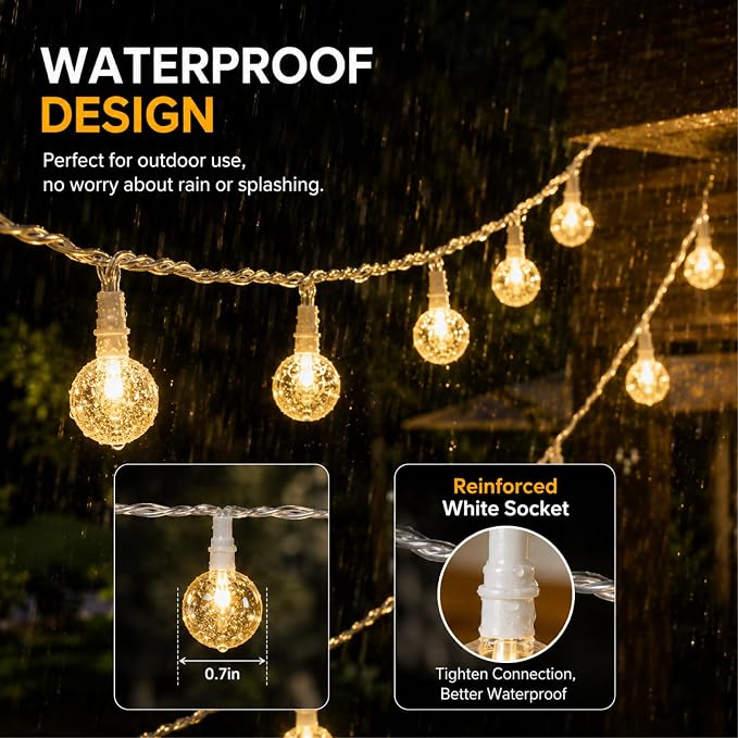 Crystal Globe String Lights 4000mAh Rechargeable Battery Operated | 33FT 100LED Outdoor Waterproof with Remote, Timer & 8 Modes,Fairy Lights for Yard Garden Patio Wedding Christmas (Warm White)