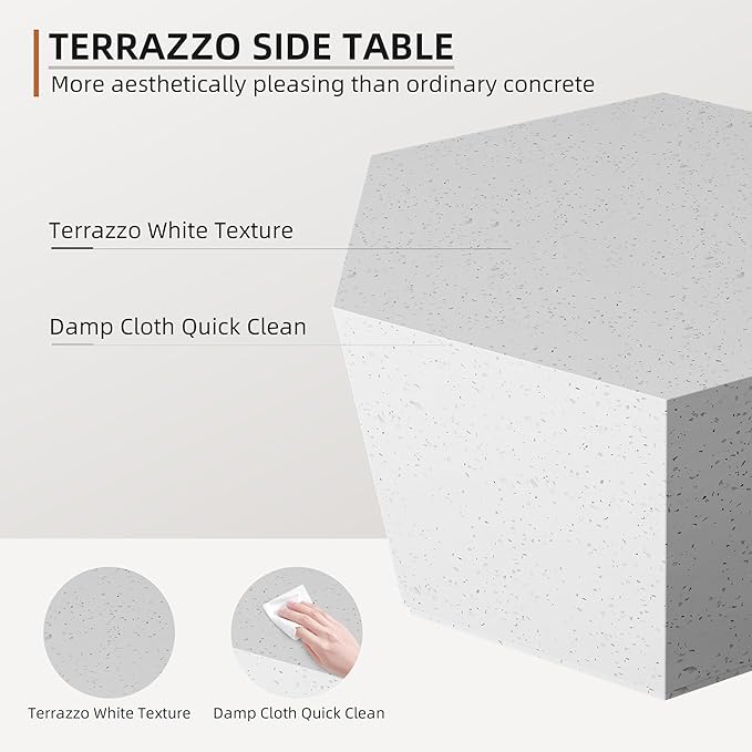 UPHA 28" Hexagon Outdoor Coffee Table, Modern Hollow Concrete Patio Table, Small Minimalist Low Accent Table for Living Room, Balcony, Deck, Backyard, Off-White