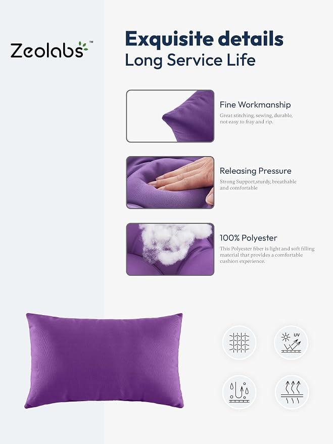 Indoor Outdoor Lumbar Pillows,Waterproof Outdoor Pillows Set of 4 for Patio Furniture,12×20 Inch, Purple