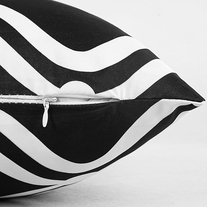 Merrycolor Outdoor Pillows Cover Waterproof Set of 2 Modern Geometry Patterns Decorative Black and White Pillowcases 18x18 Inches for Patio Furniture Couch Garden