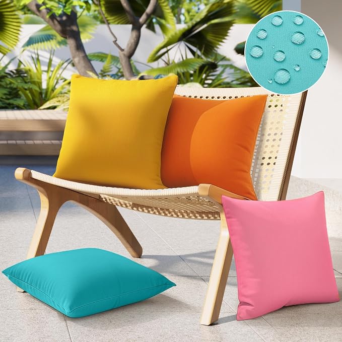 fauson Outdoor Pillow Covers 18x18 Set of 4, Outdoor Waterproof Decorative Throw Pillow Covers for Garden Patio Tent Balcony Bench Couch Sofa