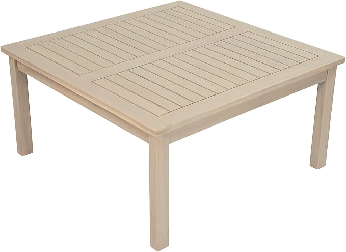Christopher Knight Home Mason Outdoor Coffee Table for Patio Furniture Set, Weather Resistant Acacia Wood Accent Table With Slatted Dessign, Rustic Square Side Table for Yard Garden Porch, Light White