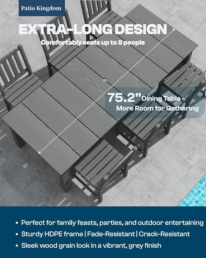 HDPE 5-Piece Outdoor Dining Set with 11FT Umbrella, Black | All-Weather Patio Table and Chairs for 4, Fade-Resistant Patio Furniture Dining Set for Lawn, Garden, Deck, Backyard