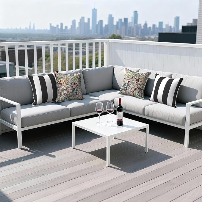 Outdoor Throw Pillows Inners, Fade Resistant Patio Furniture Square Pillows with Piping Set of 2 for Patio Furniture, 18x18 Inch, Paisley Chilli