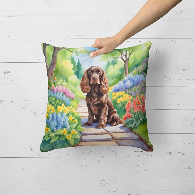 Caroline's Treasures Cocker Spaniel Spring Path Throw Pillow Machine Washable, Indoor Outdoor Decorative Pillow for Couch, Bed or Patio, 18Hx18W