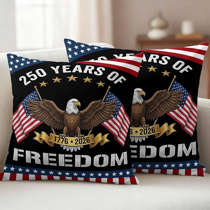 250 Years Anniversary Outdoor Waterproof Throw Pillow Covers 20x20 Set of 2, American Flag Eagle Independence Day Decor Pillowcases Cushion Pillowcase for Couch Sofa Patio Outside Pillow Protector