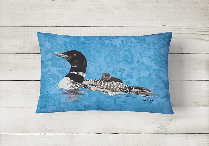 Caroline's Treasures 8718PW1216 Momma and Baby Loon Canvas Fabric Decorative Pillow Machine Washable, Indoor Outdoor Decorative Pillow for Couch, Bed or Patio, 12HX16W