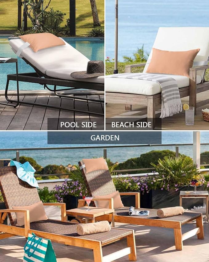 DecorLovee Peach Fuzz Outdoor Recliner Pillows for Head, Modern Peach Fuzz Pink Waterproof Chair Pillow with Elastic Stripe, Farmhouse Chaise Lounge Headrest Pillow for Patio/Beach/Pool 1Pack, 11"x16"