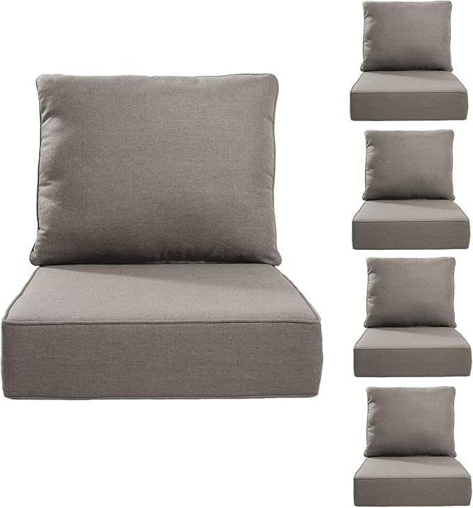Luxury 24*24*6in Outdoor Patio Cushions, 5 Pieces Grey Outdoor Cushion | 6in Outdoor Patio Cushions, Water-Resistant, Reversible, Removable Cover, for Patio Chairs Sofa Couch Loveseat
