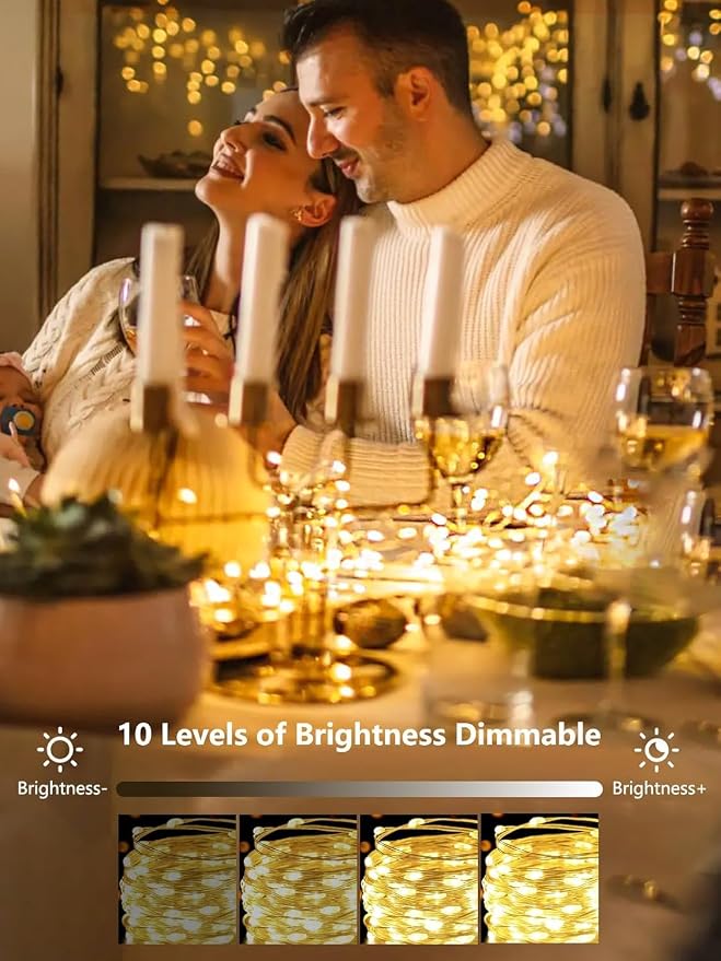 Fairy Lights Battery Operated 33FT 100 LED Twinkle String Lights Warm White | Remote Control, 8 Modes, Timer, Adjustable brightness, Waterproof Lights for Indoor Outdoor Classroom Christmas Decor