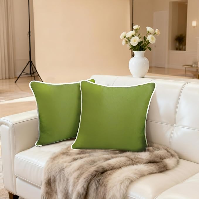 HER HWA Outdoor Throw Pillow Covers White Piping 18"x18" Set of 2, Garden | durable fade-resistant water-resistant 100% polyester white piping smooth zipper machine washable for indoor outdoor décor