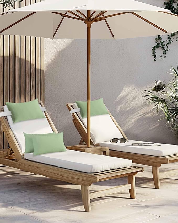 Chaise Lounge Chair Pillow with Strap & Insert Sage Green Outdoor Recliner Head Pillow Pack of 2 Solid Green Color Waterproof Headrest Patio Lumbar Pillow for Beach Pool Office Chair 12x20 Inch