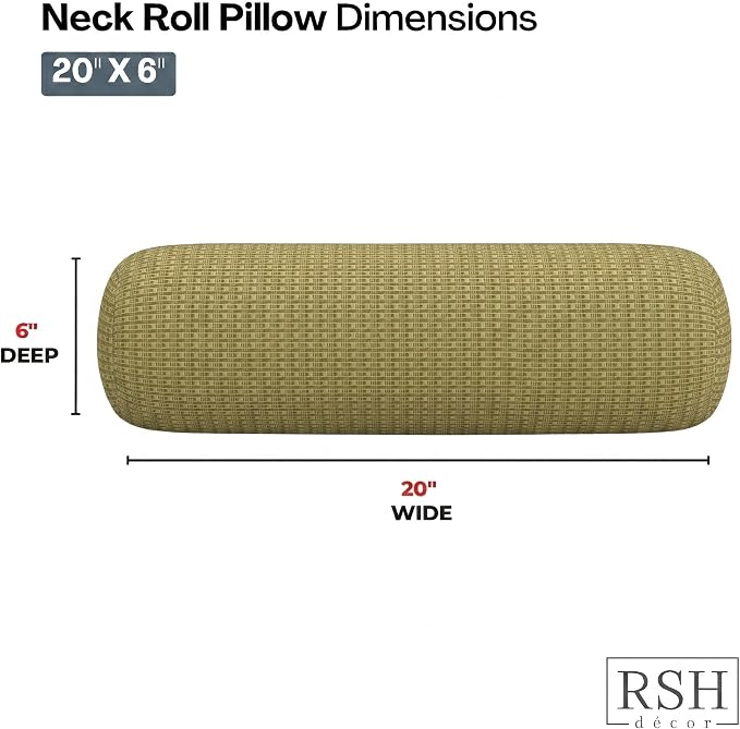 RSH DECOR: Neck Roll Bolster Pillows Set of 2 | 20” x 6" | All-Weather Spun Fabric | Water and Fade-Resistant | Outdoor Support Pillows for Patio Furniture | Made in USA (Future Mineral)