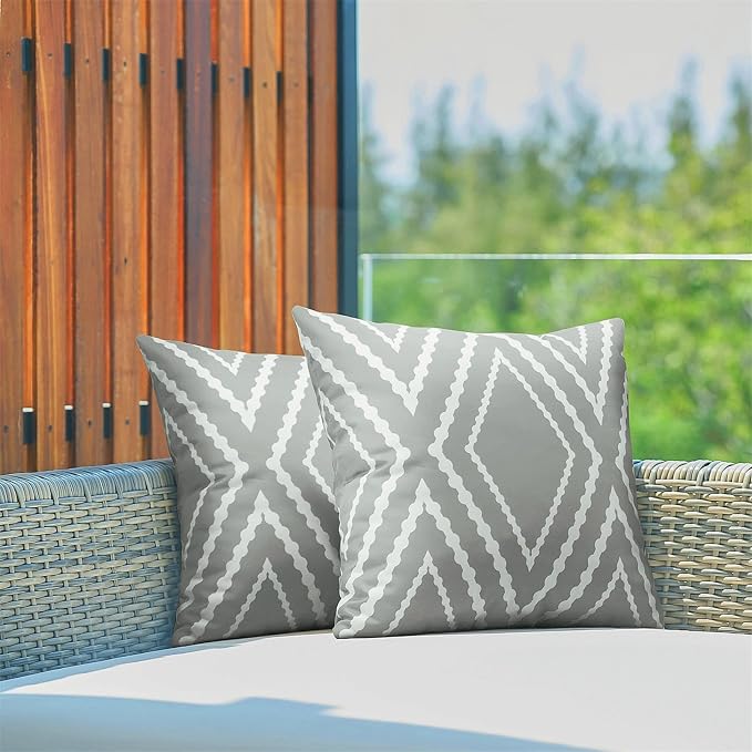 Adabana Outdoor Waterproof Pillow Covers 18x18 Gray | Geometric Decorative Throw Pillow Covers Set of 2 for Patio, Garden, Porch, Farmhouse