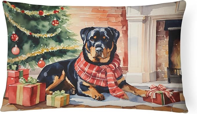 Caroline's Treasures DAC2736PW1216 Rottweiler Cozy Christmas Throw Pillow Machine Washable, Indoor Outdoor Decorative Pillow for Couch, Bed or Patio, 12HX16W