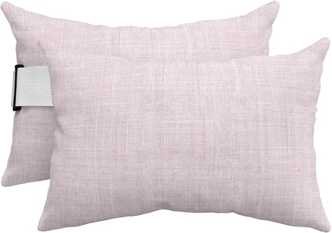 Outdoor Lumbar Pillow Set of 2, Light Pink Waterproof Beach Headrest Pillow with Inserts, Farmhouse Vintage Pink Solid Color Modern Recliner Throw Pillows for Patio Furniture, 11 x 16