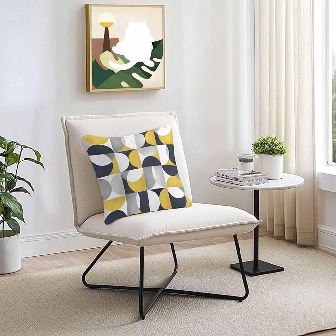 Vandarllin Outdoor Throw Pillows Covers 26x26 inch Set of 2 Waterproof Mid Century Geometric Decorative Zippered Cushion Covers for Patio Furniture, Abstract Modern Yellow Lumbar Pillowcases