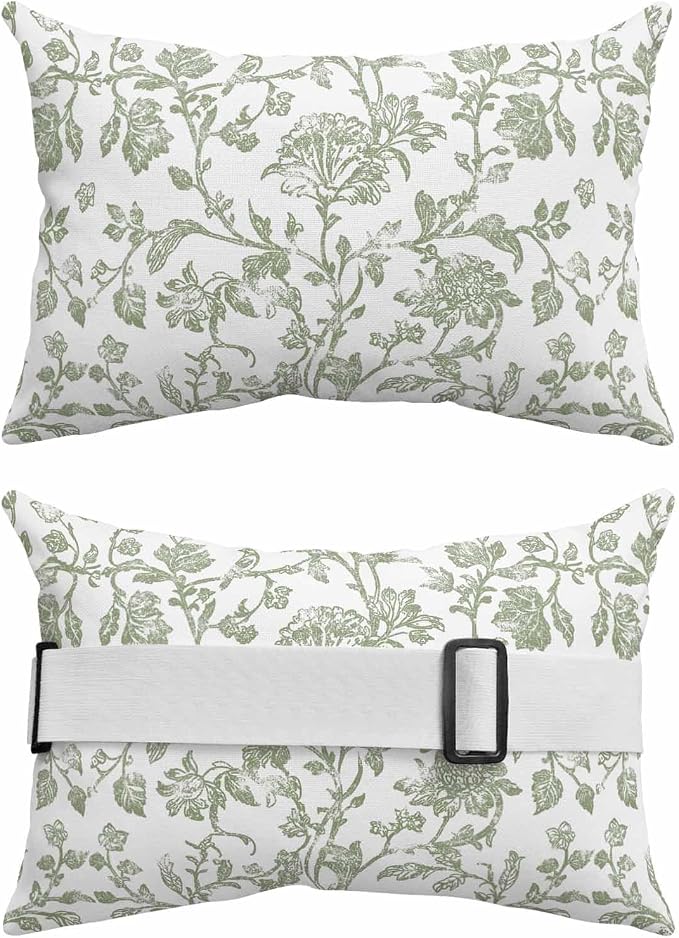 Pack of 2 Outdoor Lumbar Pillow Covers 12x20 Inch, Green Leaf Flower Waterproof Throw Pillow Covers Set, Vintage Farmhouse Bohemian Spring Indoor&Outdoor Decorative Cushion Cases for Patio Porch Beach