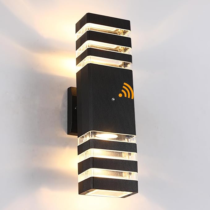Dusk to Dawn Outdoor Wall Lights 1 Pack, IP65 Waterproof Modern Exterior Light Fixture, 3000K Warm White 3-Layer Up and Down Outdoor Wall Sconce for House Front Porch Garage