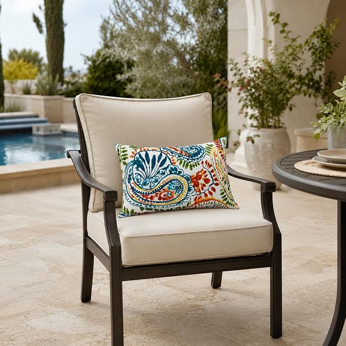 Outdoor Patio Lumbar Pillows Pack of 2, 12"x20" | Fade Resistant Outdoor Waterproof Lumbar Pillow with Inners Decorative Garden Lumbar Cushions for Home Patio Terrace Sofa
