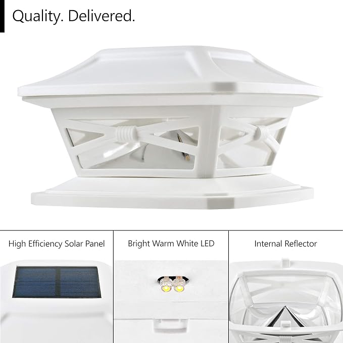 Davinci Lighting Flexfit Solar Outdoor Post Cap Lights - Includes Bases for 4x4 5x5 6x6 Wooden Posts - Bright LED Light - Pearl White (8 Pack) | Pearl White, Wooden Posts, fence/deck/garden/patio, UV fade-protected plastic, auto-on, 7-8h, cordless, IP4...