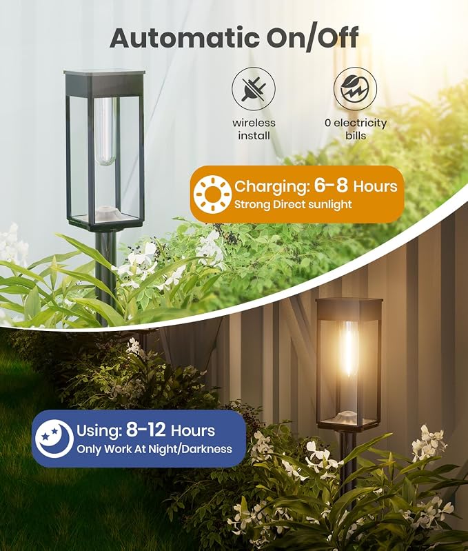 ALFIOT Solar Pathway Lights Outdoor, 4 Pack Bright Solar Lights Outdoor, IP65 Waterproof Solar Garden Lights Solar Powered Landscape Lighting for Yard Patio Walkway Driveway Pathway (Warm White)