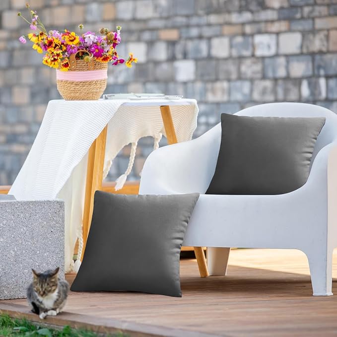 VAKADO Outdoor Waterproof Throw Pillow Covers 18X18 Set of 2 Decorative Darkgrey Patio Furniture Cushion Cases Outside Decor for Couch Garden Bench Porch