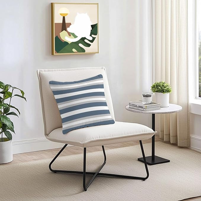 Haze Blue Stripe Outdoor Pillow Covers Waterproof, All Weather Cushion Case Set of 2, Farmhouse Blue Gray Striped Decorative Pillowcases for Sofa Couch Bed Decor Patio Furniture 18"x18"