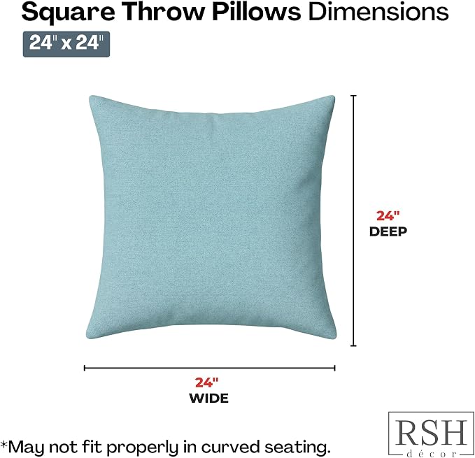 RSH DECOR: Sunbrella Square Throw Pillows Set of 2 | 24" x 24" | Water and Fade-Resistant Performance Fabric | Outdoor Pillow Covers with Down-Alternative Inserts | Made in USA (Cast Mineral)