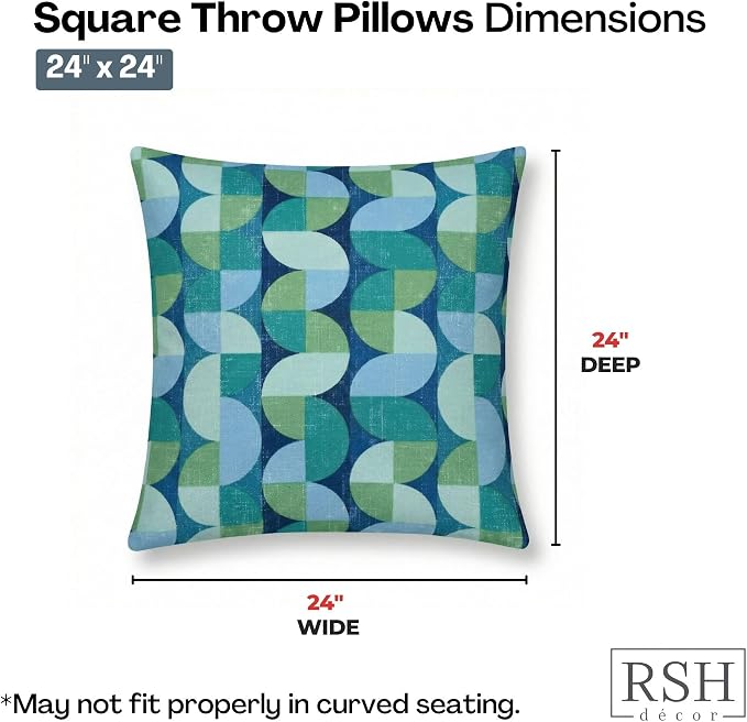 RSH DECOR Square Throw Pillows Set of 4, 24" x 24", Outdoor Pillows Waterproof, Outdoor Pillow Covers, Pillow Covers for Couch, Piermont Stone, Made in USA