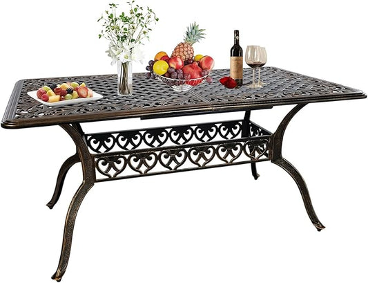 Outdoor Dining Table for 4-6 Person, 58.66" Cast Aluminum Patio Table with 2.56" Umbrella Hole, Outdoor Bistro Table for Backyard, Garden, Patio