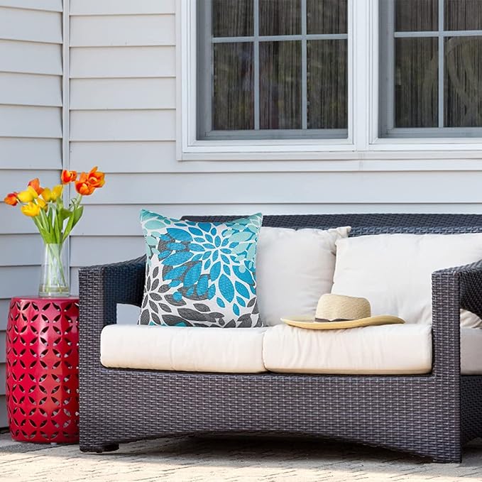 JMGBird Outdoor Pillow Covers 18x18 Throw Pillow Covers | outdoor pillows waterproof Blue Mandala Outdoor Patio Pillows for Patio Furniture