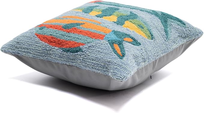 Liora Manne Lush Decor FRONTPORCH Indoor/Outdoor Handmade Pillow - Transitional Graphic Casual Animal Accent (Fishes Aqua) (18" x 18")
