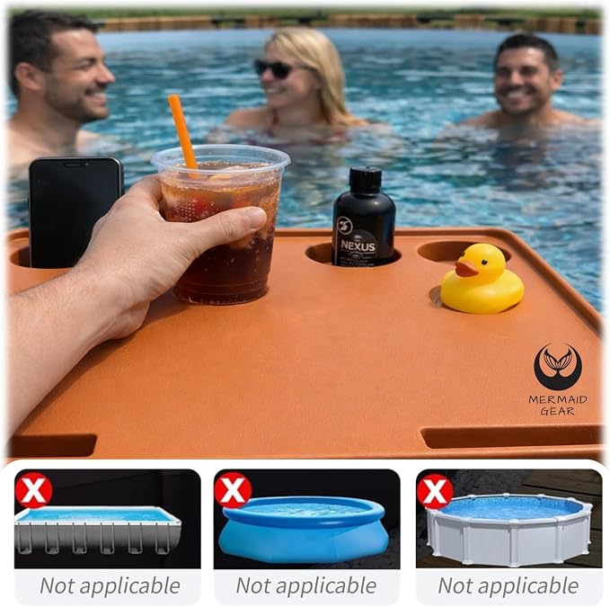 Above‑Ground Pool Table Tray with Cup Holders – Fits Intex, Coleman & Bestway Metal Frame Pools – Adjustable Drink & Snack Table with Phone Slots for Poolside Use