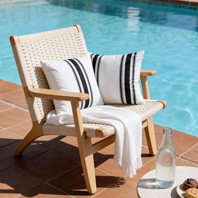 4 Pack Outdoor Waterproof Throw Pillow Covers 16x16 Inch | Black and White Stripe Geometric Decorative Throw Pillow Cover, Modern Outdoor Cushion Cases for Patio Garden Porch Sofa