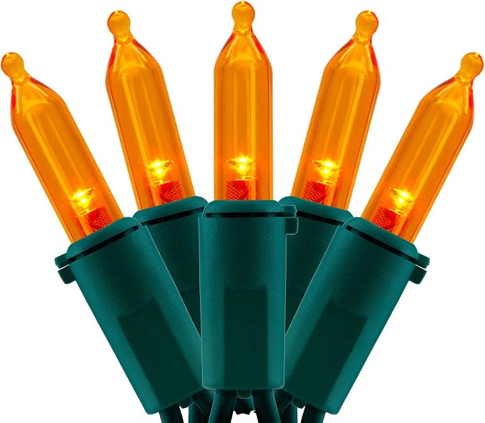 YULETIME 200 Orange LED Christmas Lights, 66 ft Green Wire UL String Light
