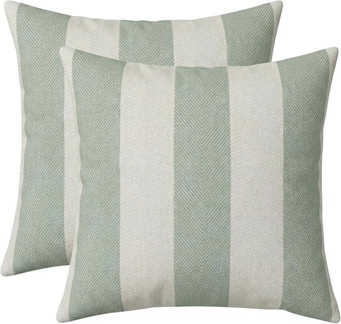 RSH DECOR: Sunbrella Square Pillows Set of 2 | 17" x 17" | Water & Fade-Resistant Performance Fabric | Outdoor Pillow Covers with Down-Alternative Inserts | Made in USA (Herringbone Stripe Mineral)