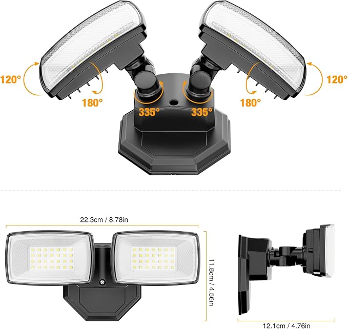 Onforu 3200LM Flood Lights Outdoor, 32W 6500K LED Security Light Switch Controlled, IP66 Waterproof Outdoor Lights, Wall Mount Exterior Flood Light with 2 Adjustable Heads Floodlights Outside