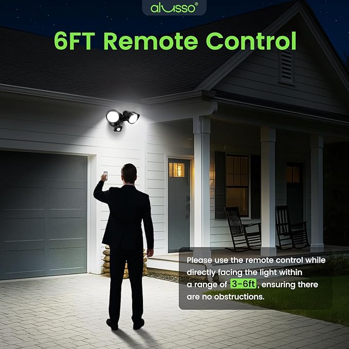 ALUSSO LED Security Lights Motion Sensor, 25W 2000LM Flood Lights Outdoor Motion Sensor with Remote 120V, Dimmable Brightness 3000K-6500K CCT IP65 Security Light ETL Listed for House Garage, 2 Pack