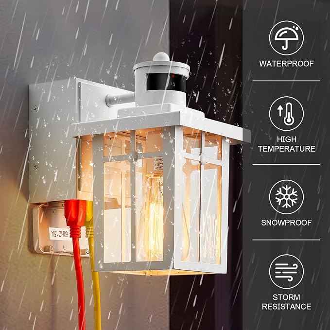 2 pack Porch Lights with GFCI Outlet,Dusk to Dawn Motion Sensor Outdoor Lights,3 Lighting Modes White Front Door Lights,Waterproof Exterior Light Fixture,Outside Wall lamp for House Patio Garage