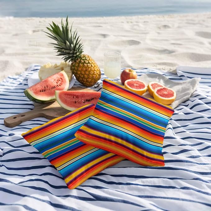 Colorful Striped Outdoor Pillow Covers 20x20 Inch Throw Pillow Covers Set of 2 Waterproof Decorative Pillow Cases Boho Rainbow Abstract Stripes Lines Cushion Covers for Patio Furniture Garden Couch