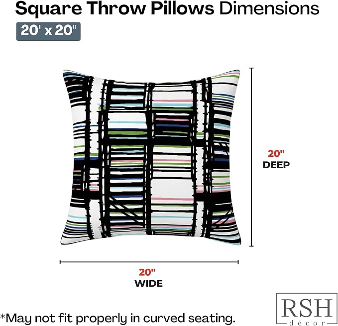 RSH DECOR: Sunbrella Square Throw Pillows Set of 2 | 20" x 20" | Water and Fade-Resistant Performance Fabric | Outdoor Pillow Covers with Down-Alternative Inserts | Made in USA (Animation Electric)
