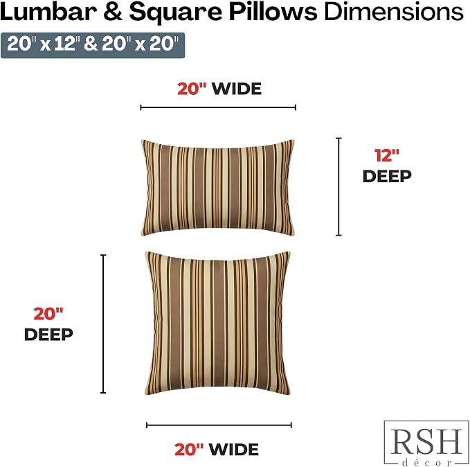 RSH DECOR: Sunbrella Lumbar & Square Pillows Set of 4 | 20" x 12" & 20" x 20" | Water and Fade-Resistant Performance Fabric | Outdoor Throw Pillows | Made in USA (Anthony Praline)