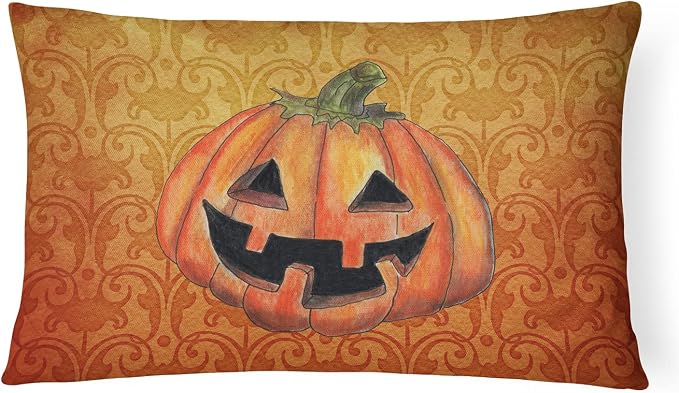 Caroline's Treasures SB3020PW1216 October Pumpkin Halloween Canvas Fabric Decorative Pillow 100% Machine Washable Pillow, Indoor or Outdoor Decorative Throw Pillow for Couch, Bed or Patio