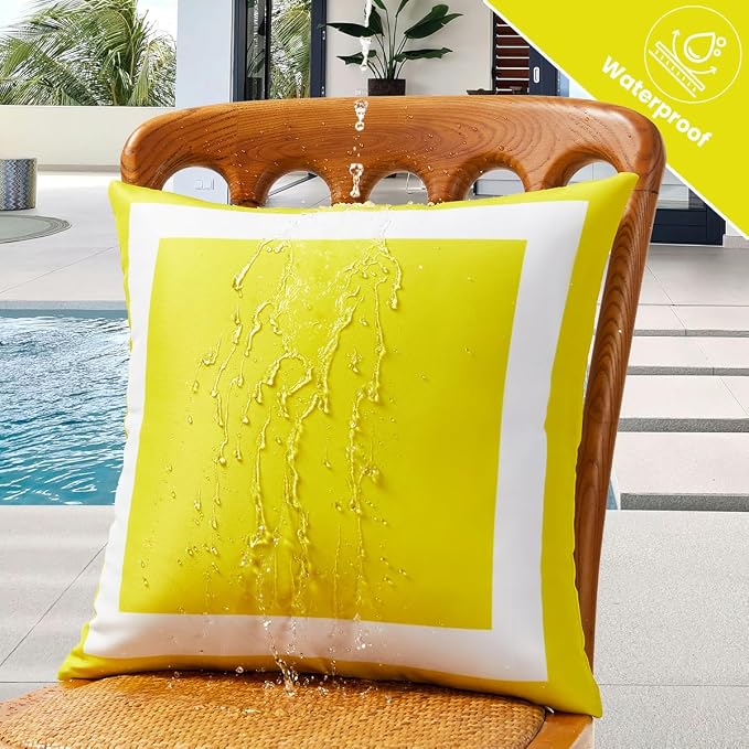 JOJOGOGO 12x20 Mustard Yellow Outdoor Lumbar Pillow Covers Waterproof & Sunproof Set of 2, White and Yellow Outdoor Decorative Lumbar Pillows for Patio Furniture and Porch Decor(Without Inserts)